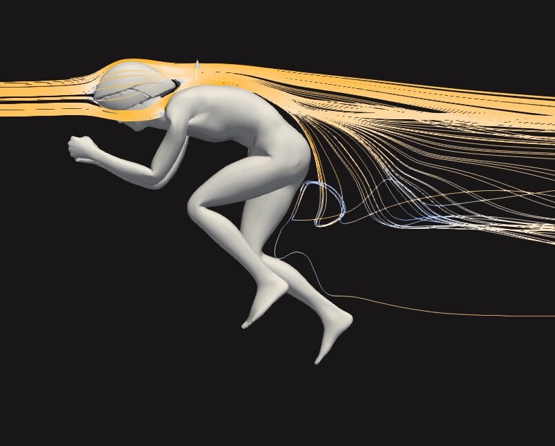 腰付近にボトルがない場合の元の流線図。 Source: ijaero / Slowtwitch — Bottle Positions CFD Tested: Bottled Speed (2025).